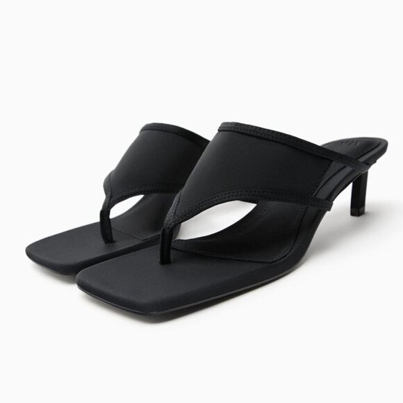 ZARA FABRIC HIGH-HEEL SANDALS BLACK SIZE 6.5 | 3538/110 with defects - Picture 1 of 11